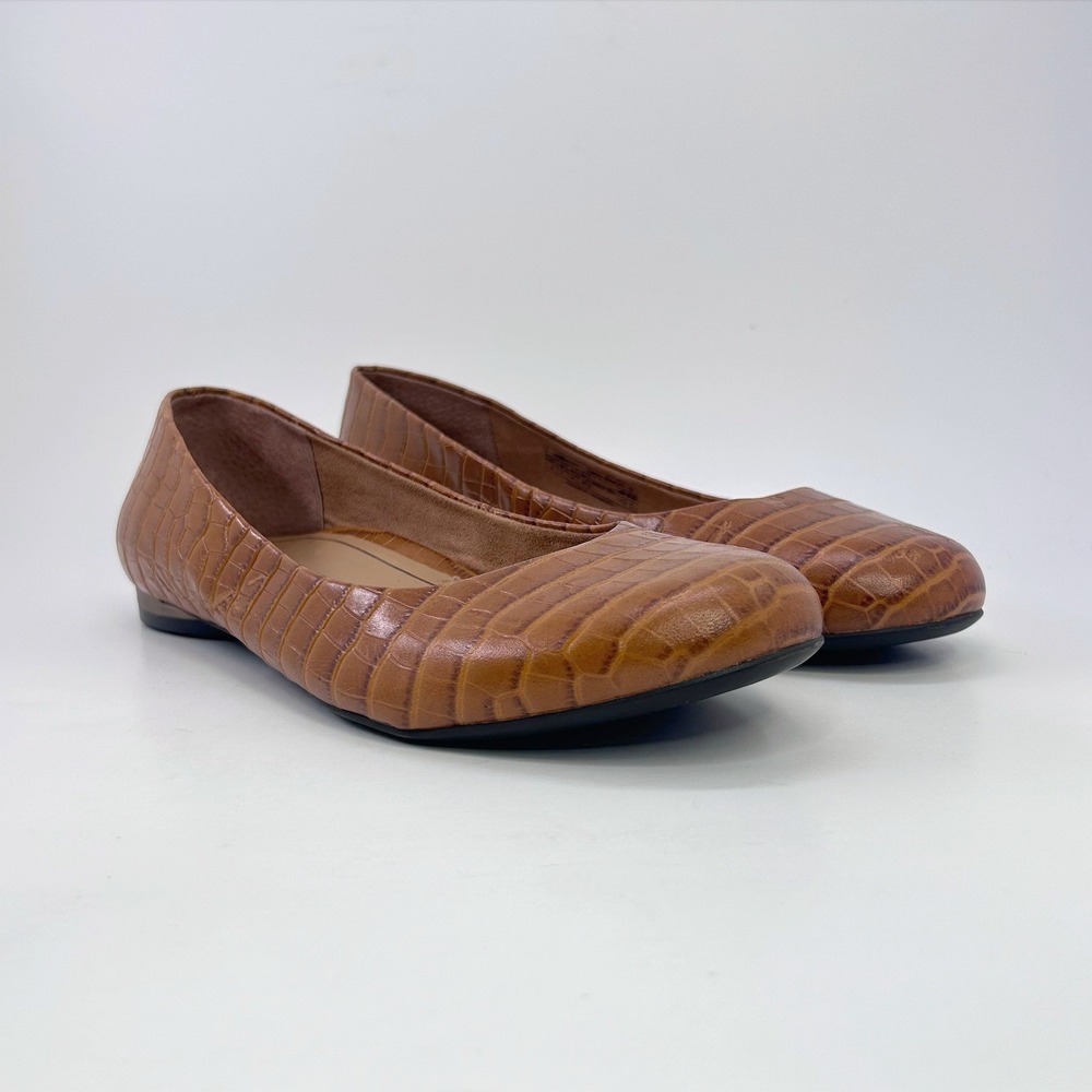 Vionic Hannah Croc Flats Size 9 Brown Embossed Ballet Shoes Work Comfort Slip On - Picture 4 of 12